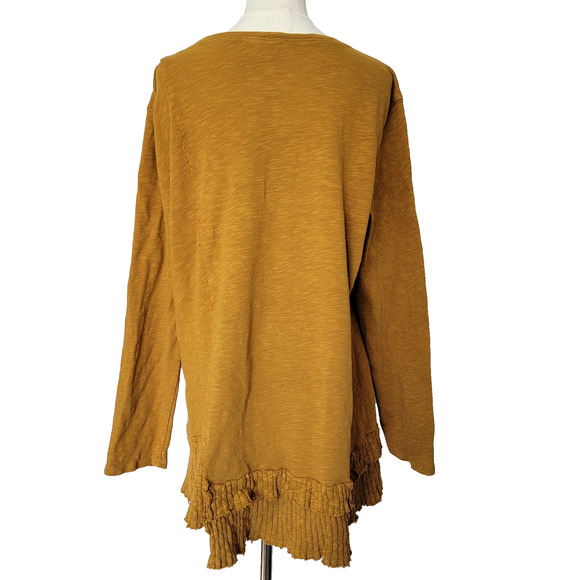 Chalet Boho Tunic Top Boxy Mustard Yellow Sz L USA 100% Cotton Cottage Lagenlook - Picture 2 of 7